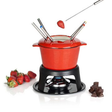 Fondue de ferro fundido de esmalte vermelho